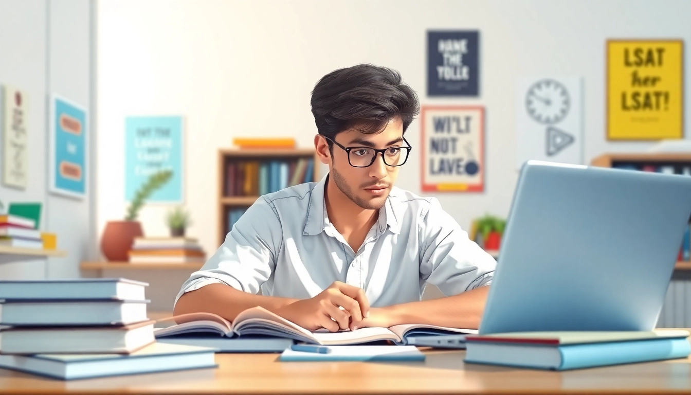 Focused student studying LSAT materials while considering to hire someone to take lsat for you.