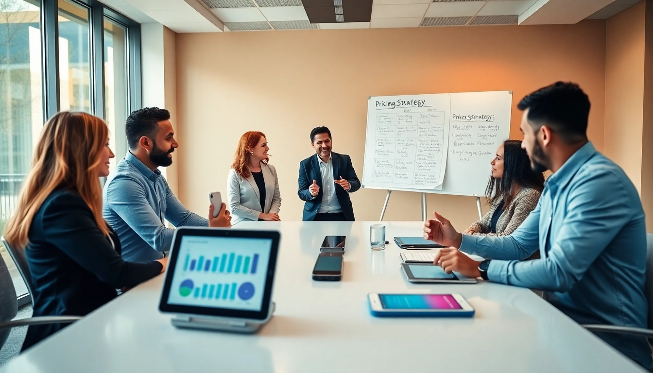 Collaborative team analyzing competitor pricing strategies with charts and notes in a professional setting.