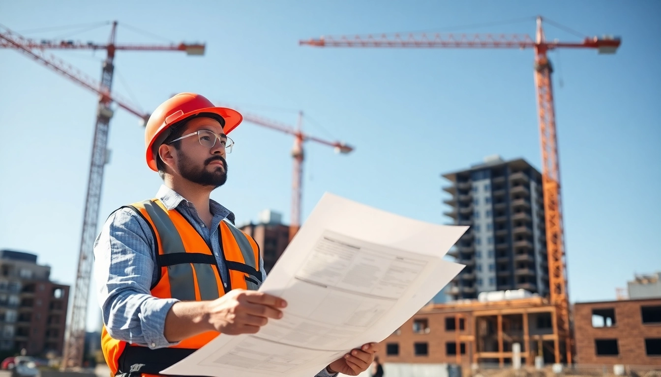 Manhattan General Contractor oversees construction with blueprints in hand.