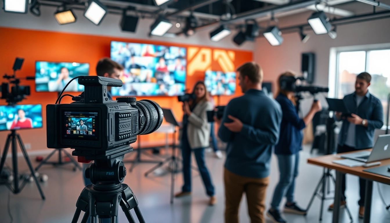 Oronto video production company team filming a dynamic scene with professional equipment.