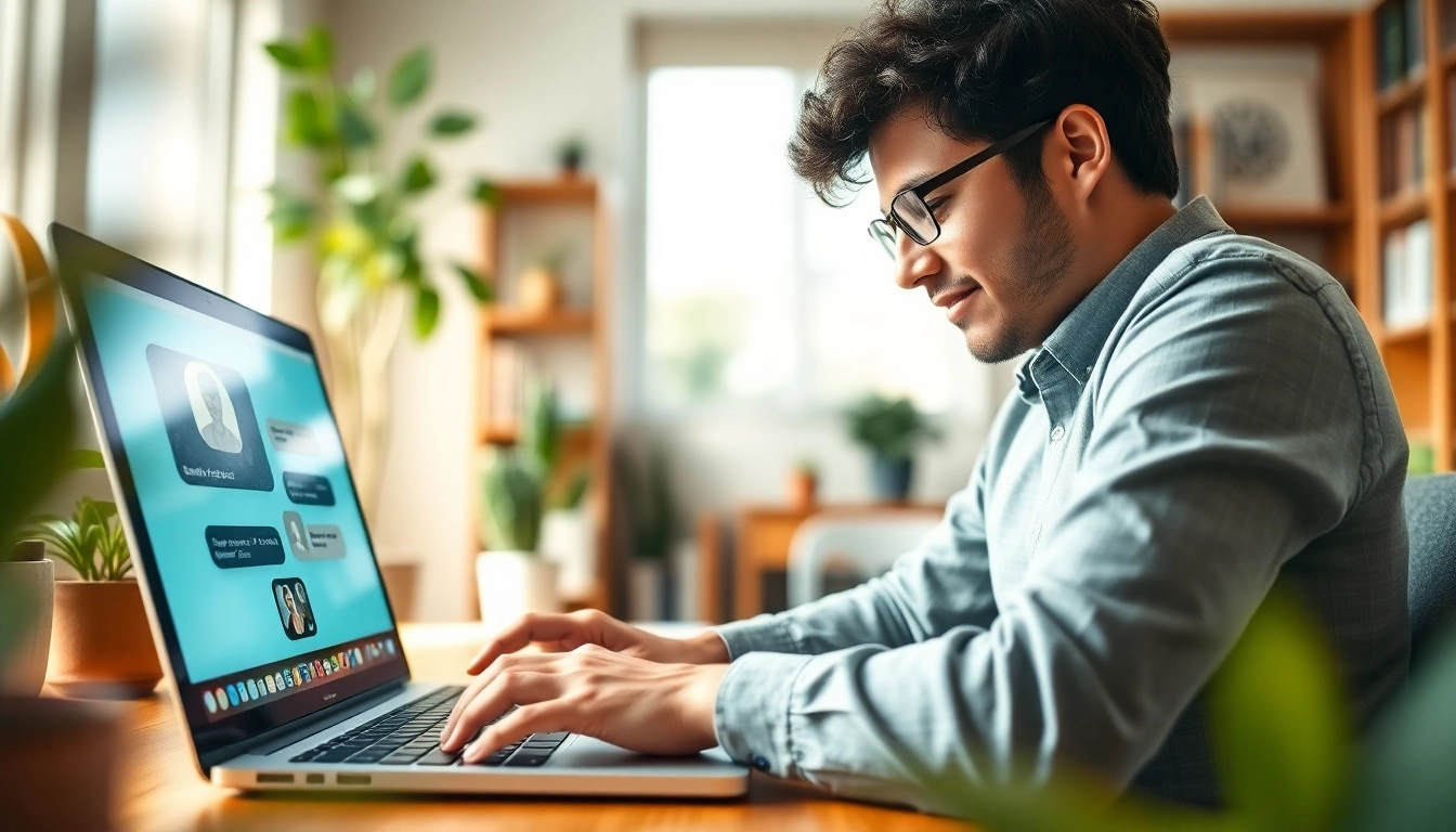 Engage with chatgpt free alternative in a modern home office setting featuring a dynamic chat interface.