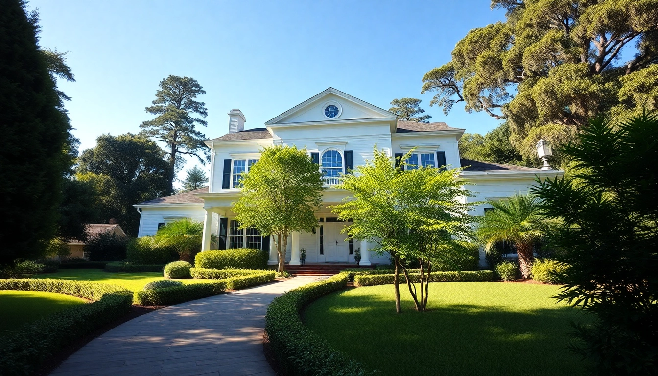 Captivating view of a colonial home build, showcasing its elegant architecture and inviting gardens.