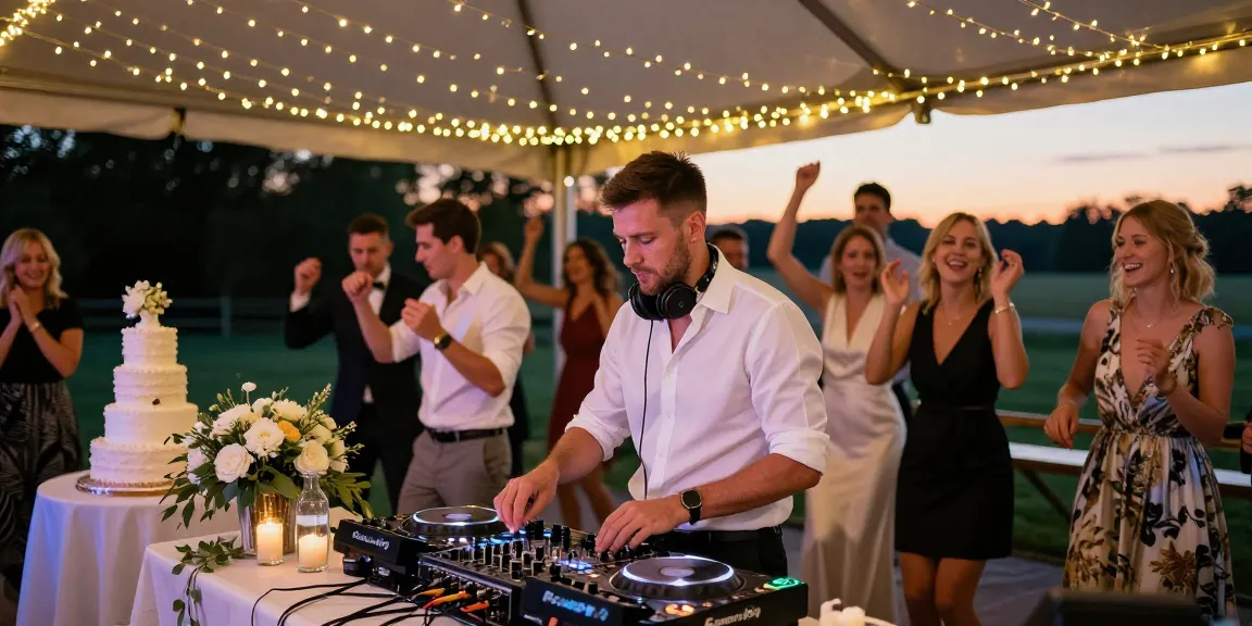 Hochzeit DJ Brandenburg sorgt für festliche Stimmung auf der Feier, mit tanzenden Gästen und beeindruckenden Dekorationen.