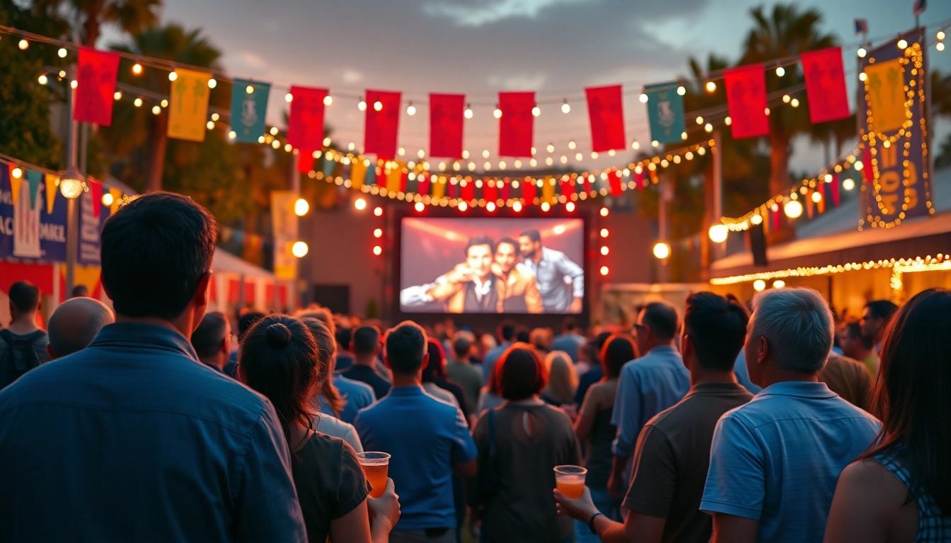 Enjoy thrilling หนังออนไลน์ experiences at a vibrant film festival with diverse crowds.