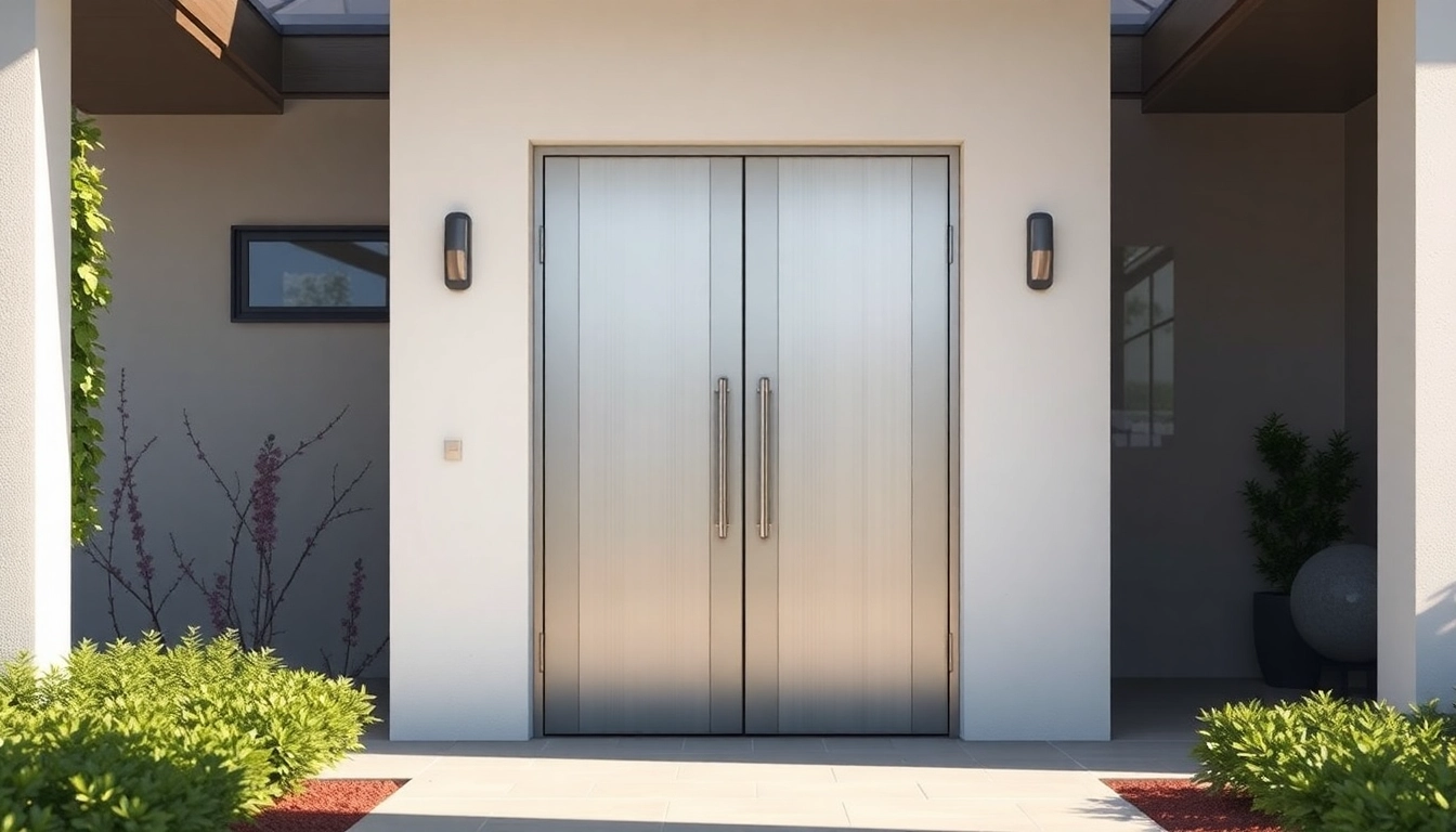 View of a single leaf double swing door highlighting its elegant design and functionality for contemporary architecture.