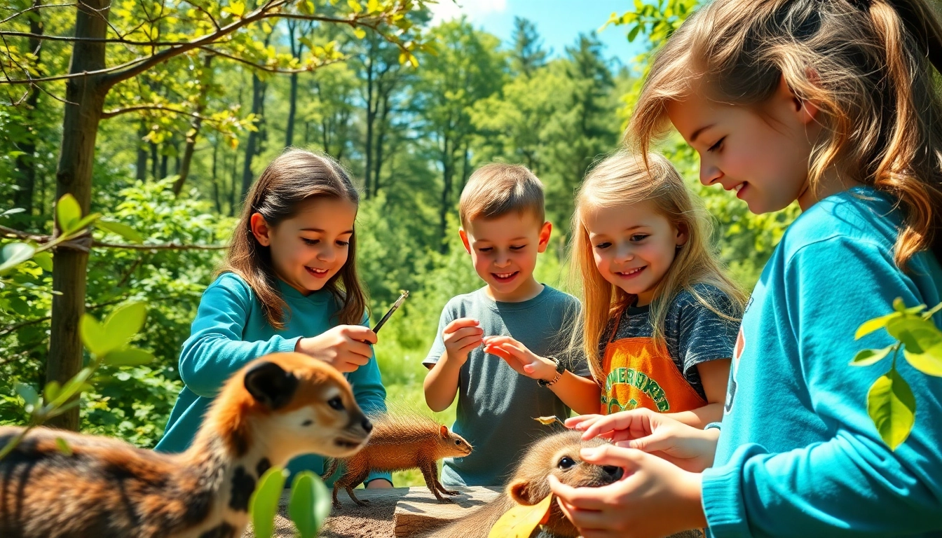 Children participating in a science and nature camp, learning about wildlife and nature.