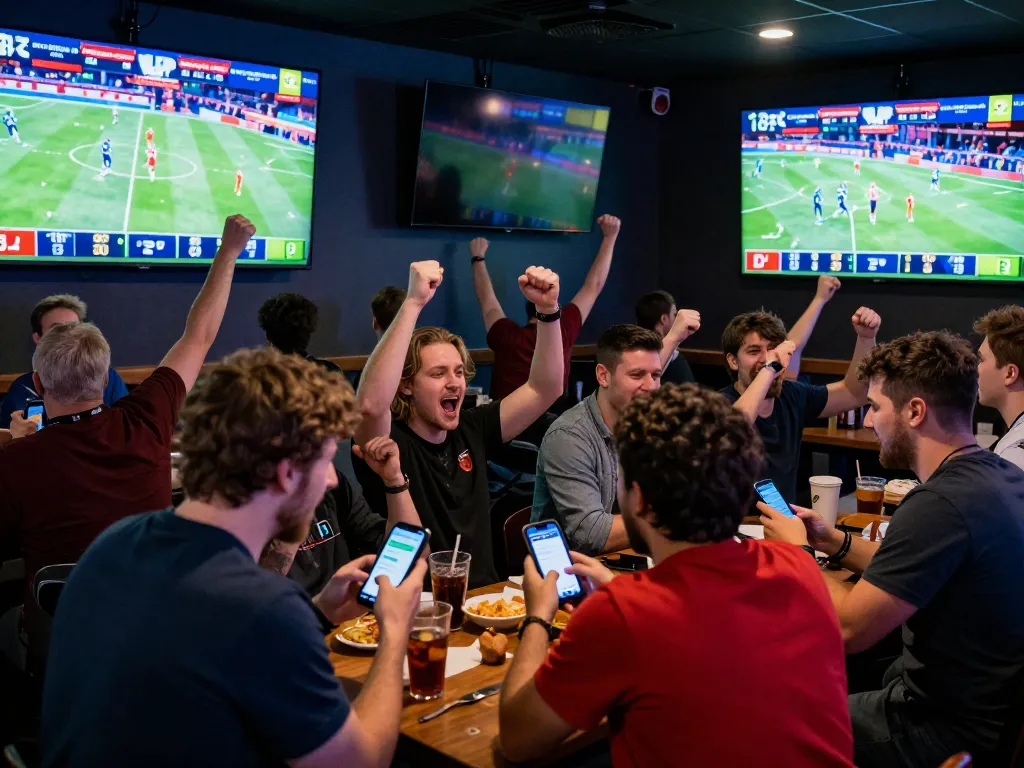 Betting with excitement on 7m sports events in a lively bar atmosphere