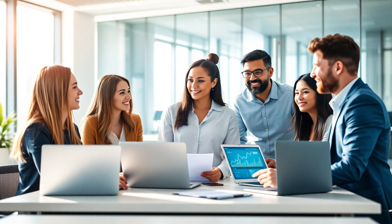 Engaging enterprise assistant collaborating with a team in a modern office environment.