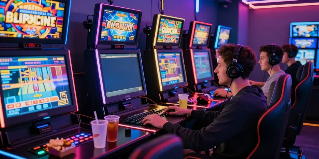 Slot777 permainan online di lounge gaming yang penuh semangat.