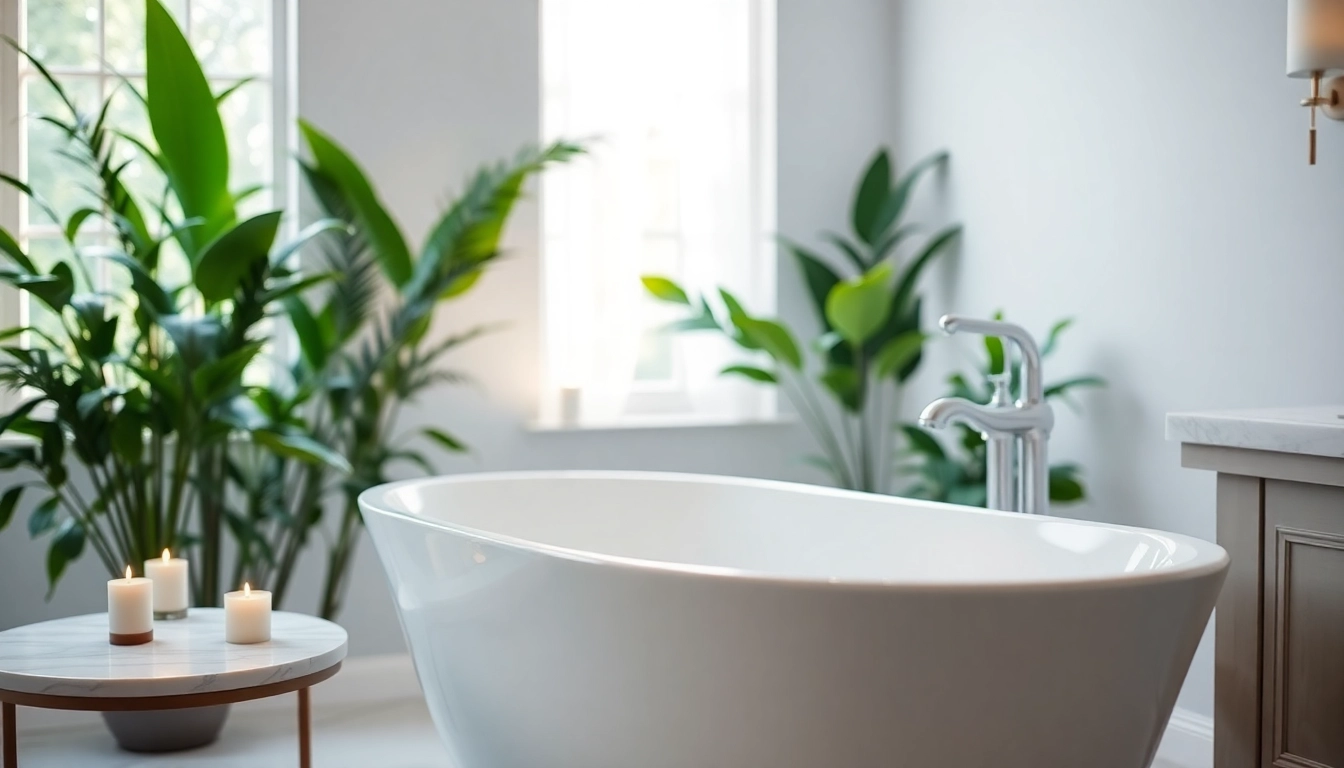 Transform your space with elegant bathrooms featuring a luxurious soaking tub and serene ambiance.