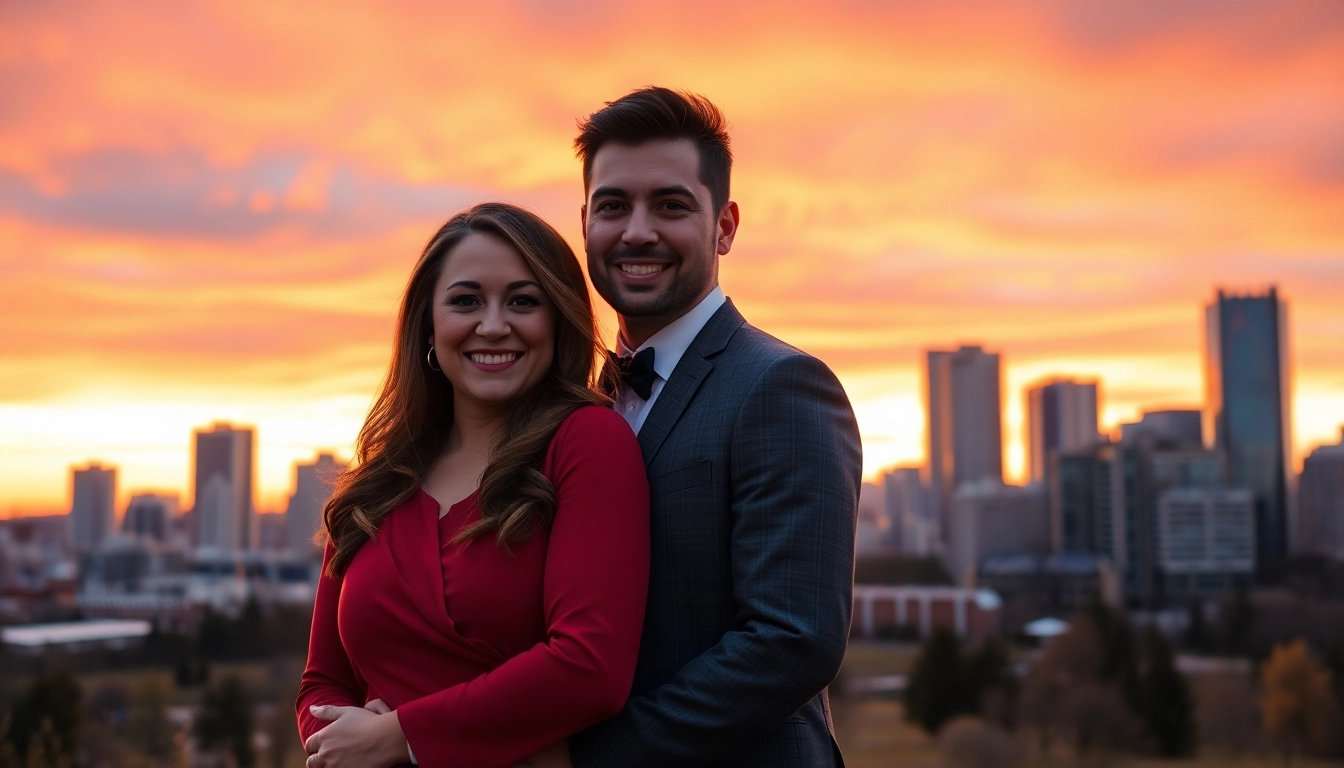 Showcase of a photography company Edmonton capturing a romantic sunset engagement session.