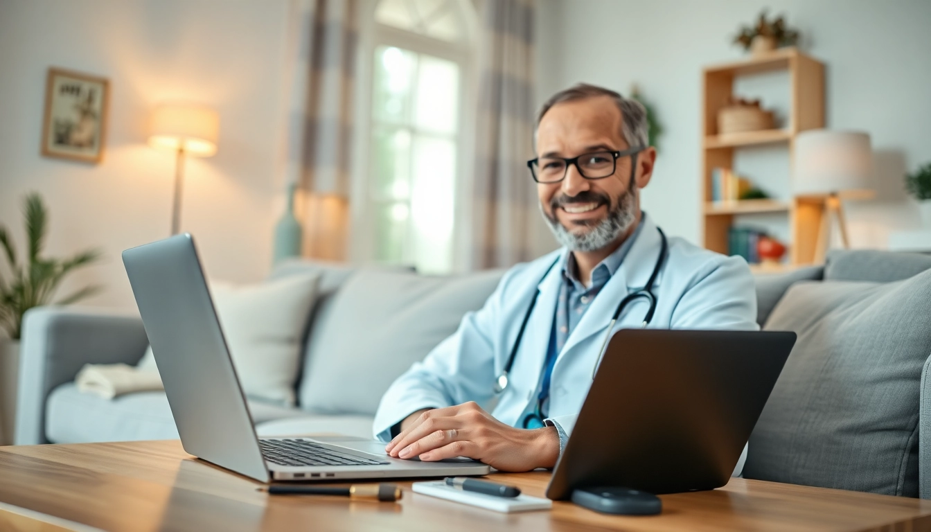 Experience online urgent care doctor visit through virtual consultation in a relaxed home environment.