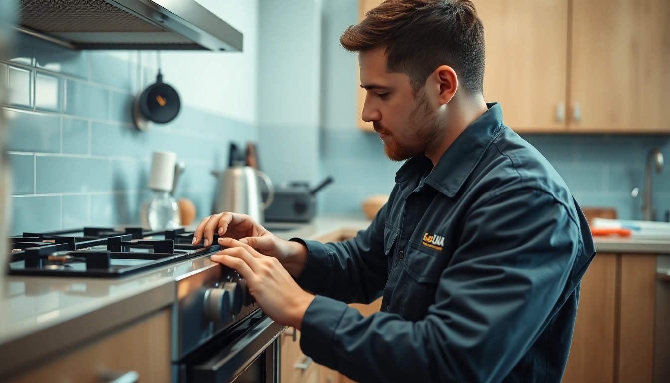 Gas engineer bristol checking a gas appliance in a bright kitchen