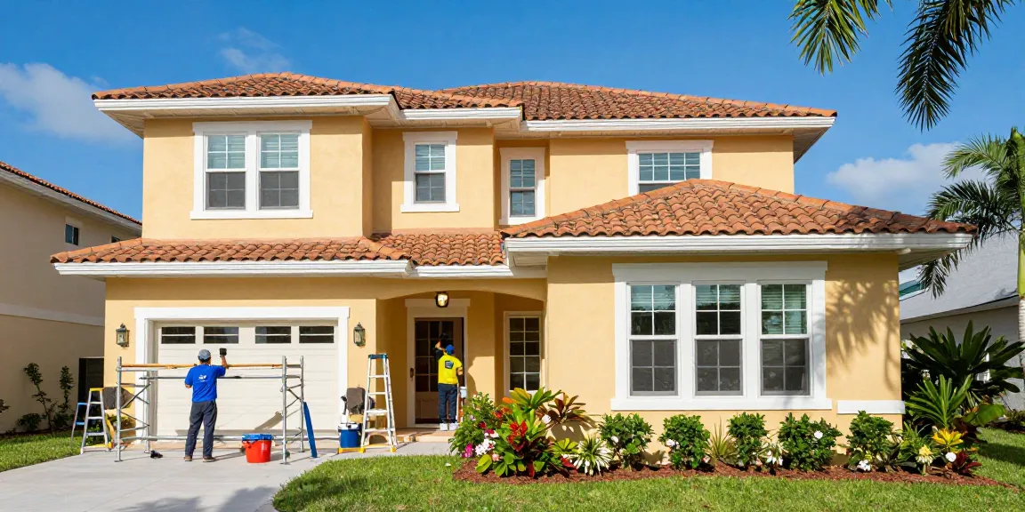 Exterior painters Sarasota County FL enhancing a Sarasota home's beauty with fresh paint.