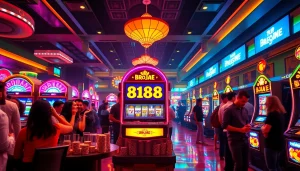 Menangkan jackpot di bro138 slot dengan suasana kasino yang meriah dan penuh warna.