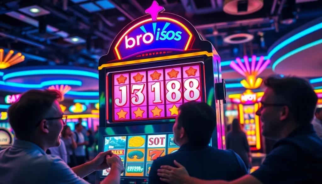 Menggoda para pemain slot dengan bro138 slot menarik dan pencahayaan cerah di kasino.