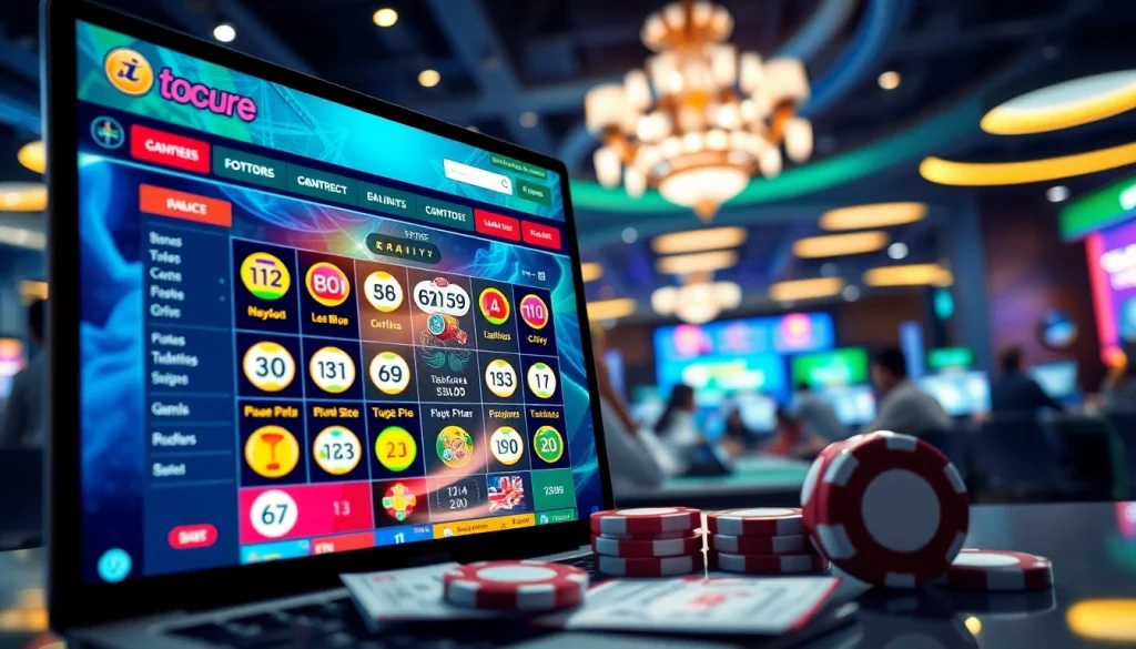 Menampilkan togel online dalam antarmuka yang dinamis dan warna cerah, menggambarkan pengalaman perjudian interaktif.