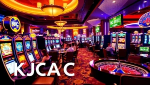 The bustling gaming floor at KJC AC 2 casino with lively slot machines and poker players.