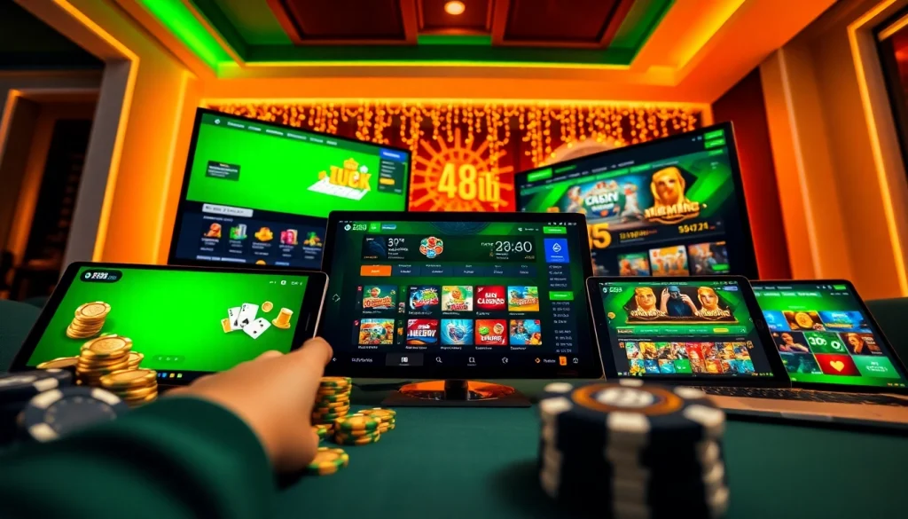 Exciting online gambling experience at af88.com with modern gaming devices and vibrant elements.