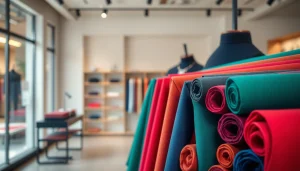 Punta di Roma stof met elegante patronen en kleuren, gepresenteerd in een stijlvolle boutique.