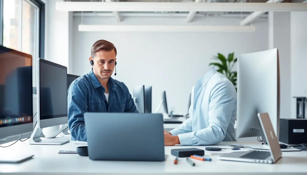 Providing computer help near me with personalized support in a modern workspace setting.