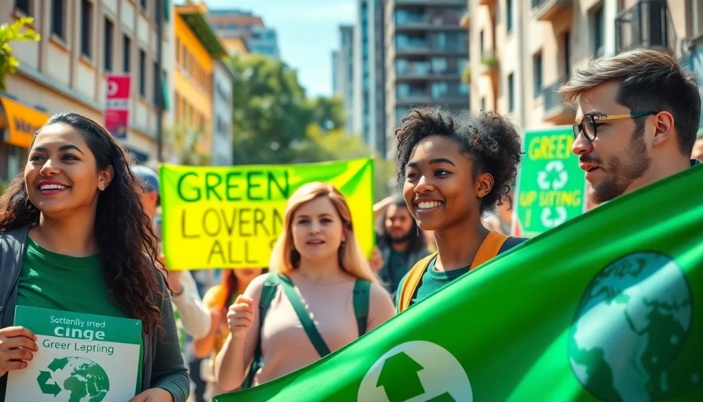 Activists from https://www.unsustainablemagazine.com promoting sustainability in an urban campaign.