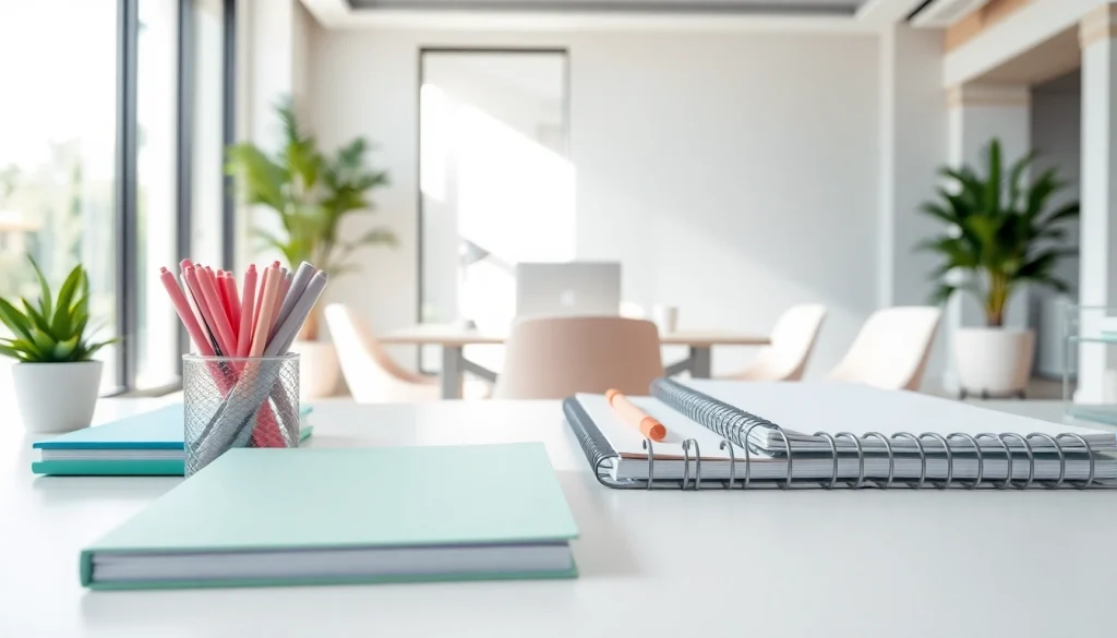 Shop high-quality stationery supplies UK for a functional workspace, showcasing organized desk setup.