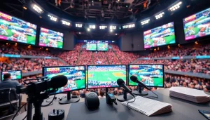 스포츠중계 전문가들이 현장 방송을 진행하는 모습