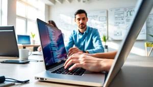 Showcasing a collaborative team engaged in wordpress development outsourcing at a bright workspace