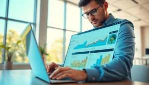 Consultant reviewing website analytics for unnatural links penalty recovery insights.