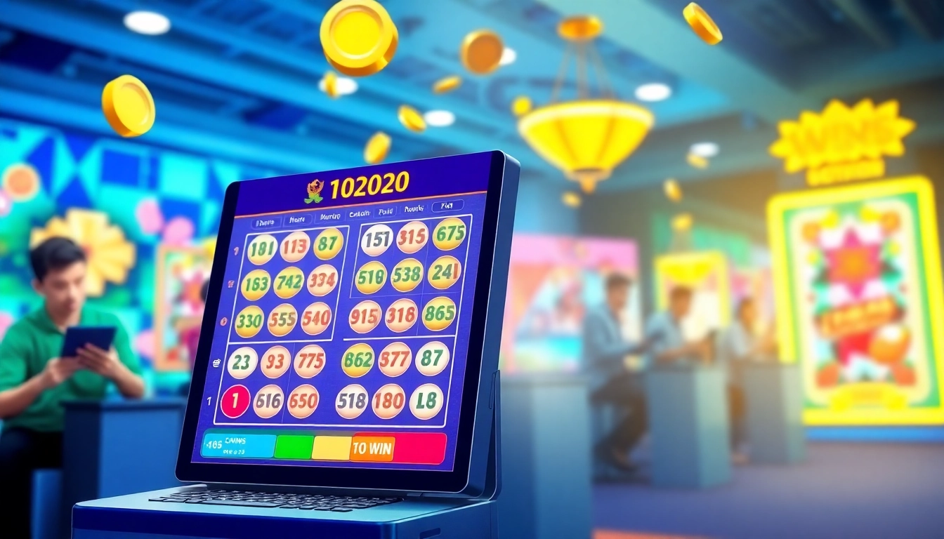 Menggambarkan bandar togel online dengan antarmuka menarik dan pemain yang terlibat.