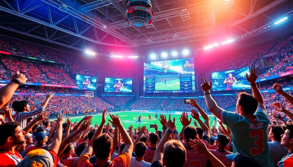 스포츠중계의 생생한 순간을 표현하는 역동적인 장면과 팬들의 열정적인 응원