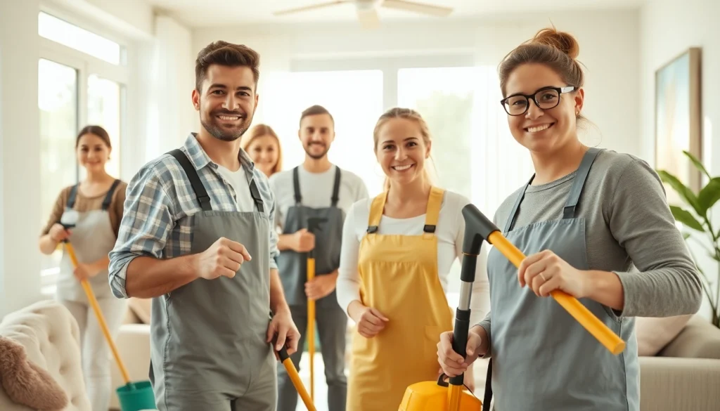 Cleaning Service team efficiently working in a bright, modern home environment.