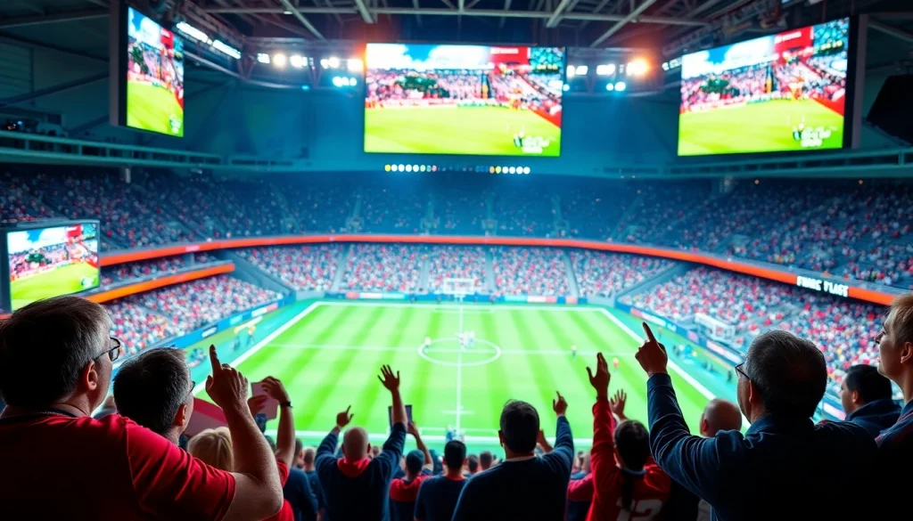 스포츠중계를 즐기는 관중들의 열정적인 모습