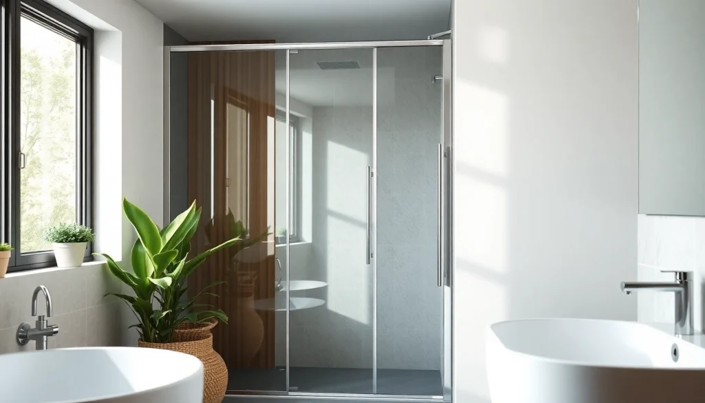 Paroi de douche mettant en valeur son design élégant et moderne dans une salle de bain contemporaine.