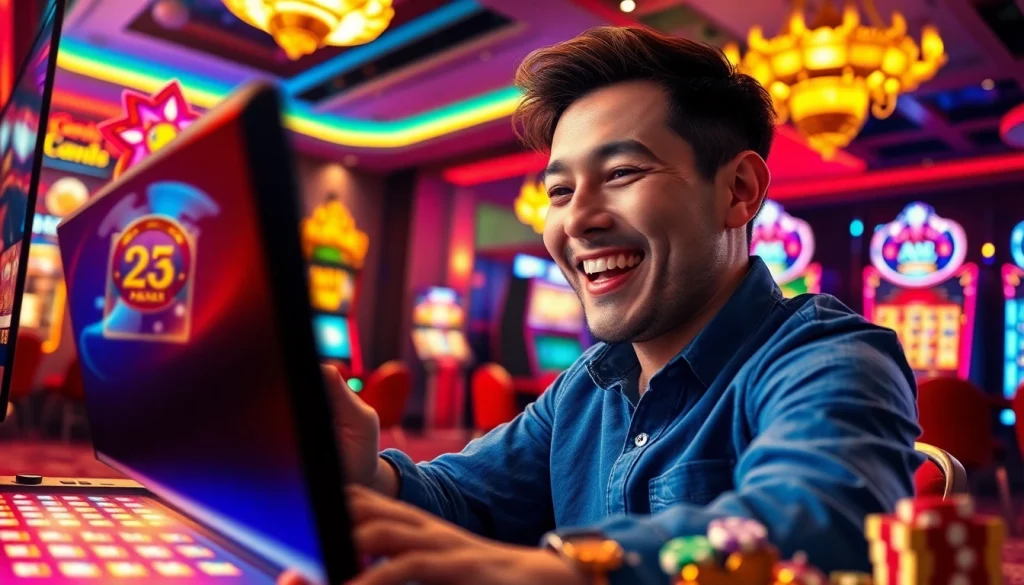 Asialive88 Login game menampilkan pengguna yang bersemangat saat bermain permainan kasino online.