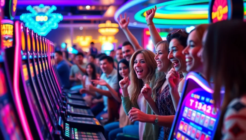 Permainan slot gacor hari ini meriah dengan pemain merayakan kemenangan di kasino.