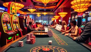 Exciting KJC AC 2 casino scene featuring thrilling games like poker, roulette, and vibrant slot machines.