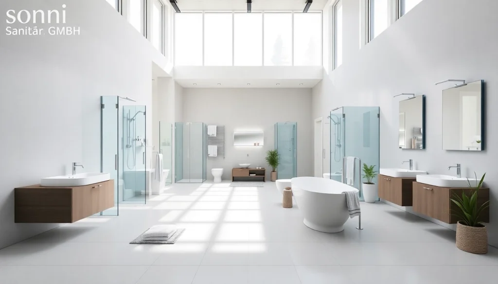 Die Produkte von sonni sanitär GmbH befinden sich in einer modernen Badezimmerausstellung.