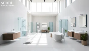 Die Produkte von sonni sanitär GmbH befinden sich in einer modernen Badezimmerausstellung.