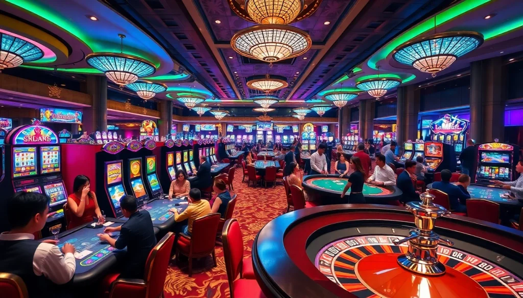 Casino gaming scene featuring KJC brand elements, showcasing vibrant tables and exciting players.
