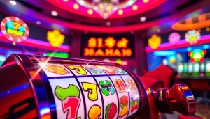 Menampilkan bolahiu slot dengan simbol berwarna cerah dan animasi dinamis di latar belakang kasino.