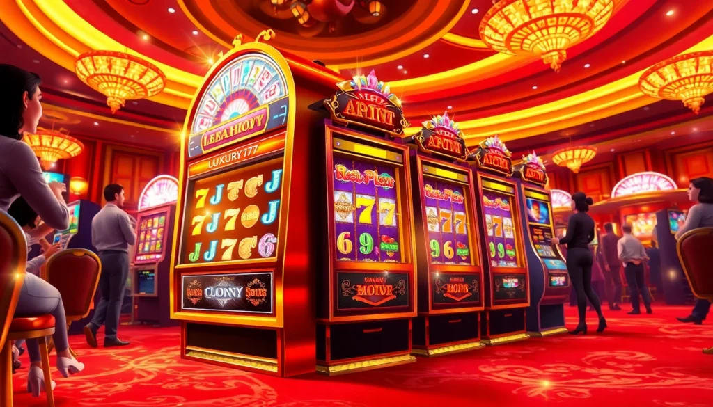 Menampilkan luxury777 slot di mesin slot mengasyikkan dalam suasana kasino yang glamor.