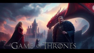 Engaging portrayal of the game of thrones cast in a vibrant medieval fantasy scene.