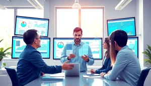 Analyze Instagram smm panel features with a digital marketing consultant in a modern office