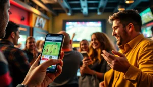 Betting with best sports betting apps India creating excitement in a lively sports bar environment.