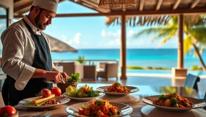 Private chef St Martin serving a gourmet meal in a stunning Caribbean villa setting.