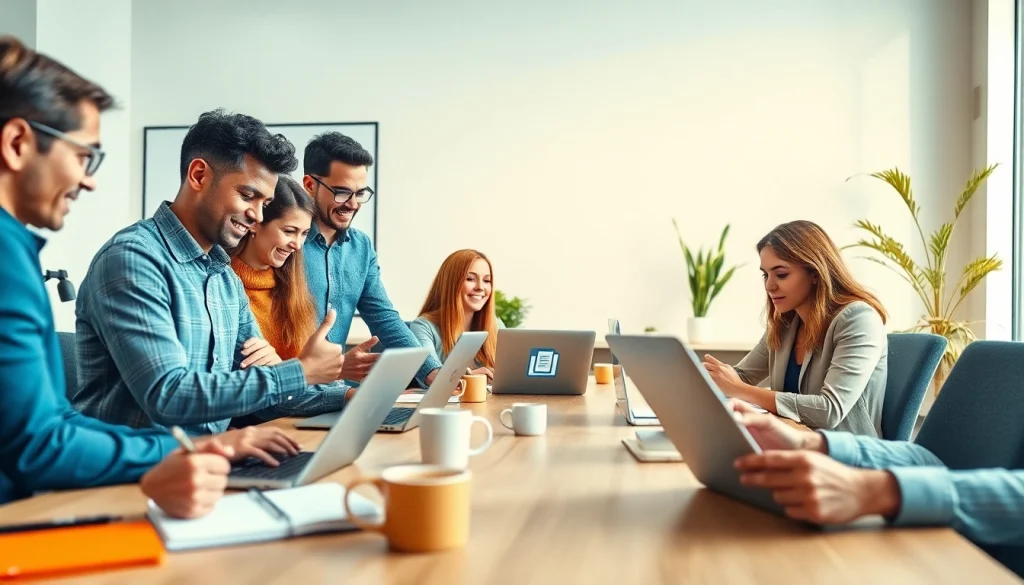 WPS下载 professionals collaborating in a modern workspace with WPS Office software.