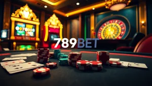 Experience the thrill of luxury gaming with 789BET at an elegant casino table filled with vibrant poker chips and cards.