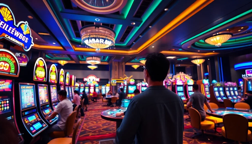 Menampilkan SAR88 dalam momen seru para pemain judi online di casino, penuh warna dan interaksi.